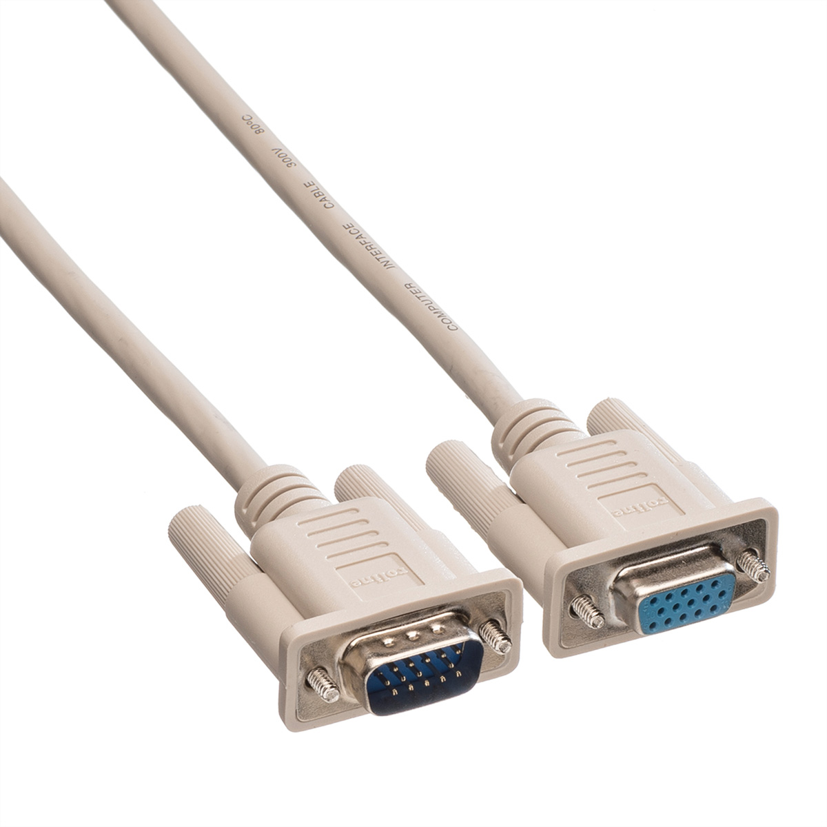 Two beige serial cables with connectors on a white background.