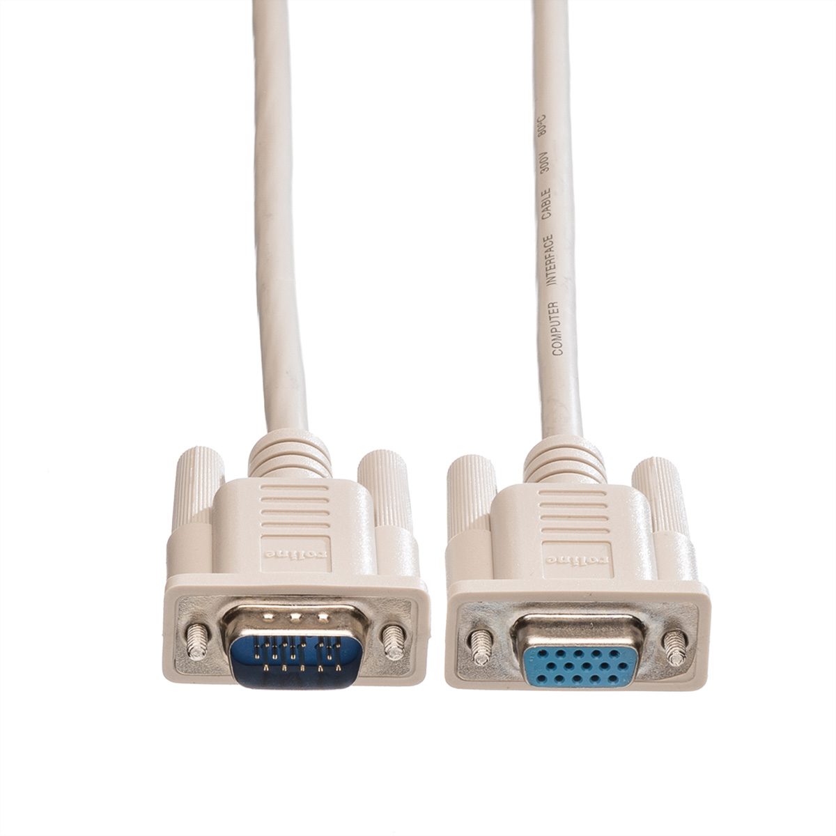 Two white VGA cables with connectors, on a white background.