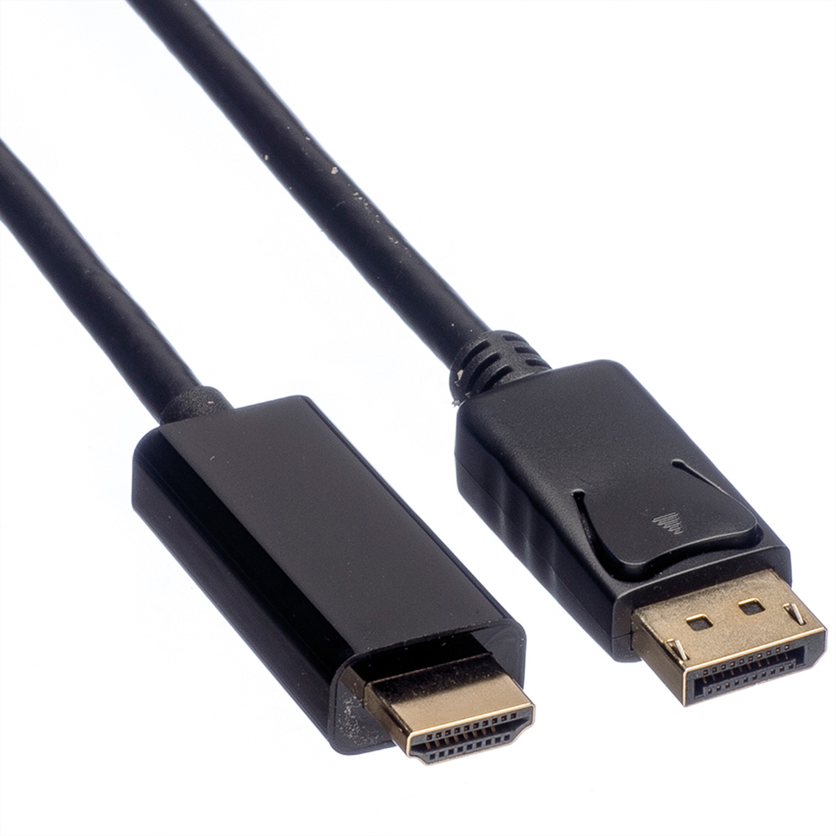 Câble HDMI vers DisplayPort noir avec connecteurs aux deux extrémités.