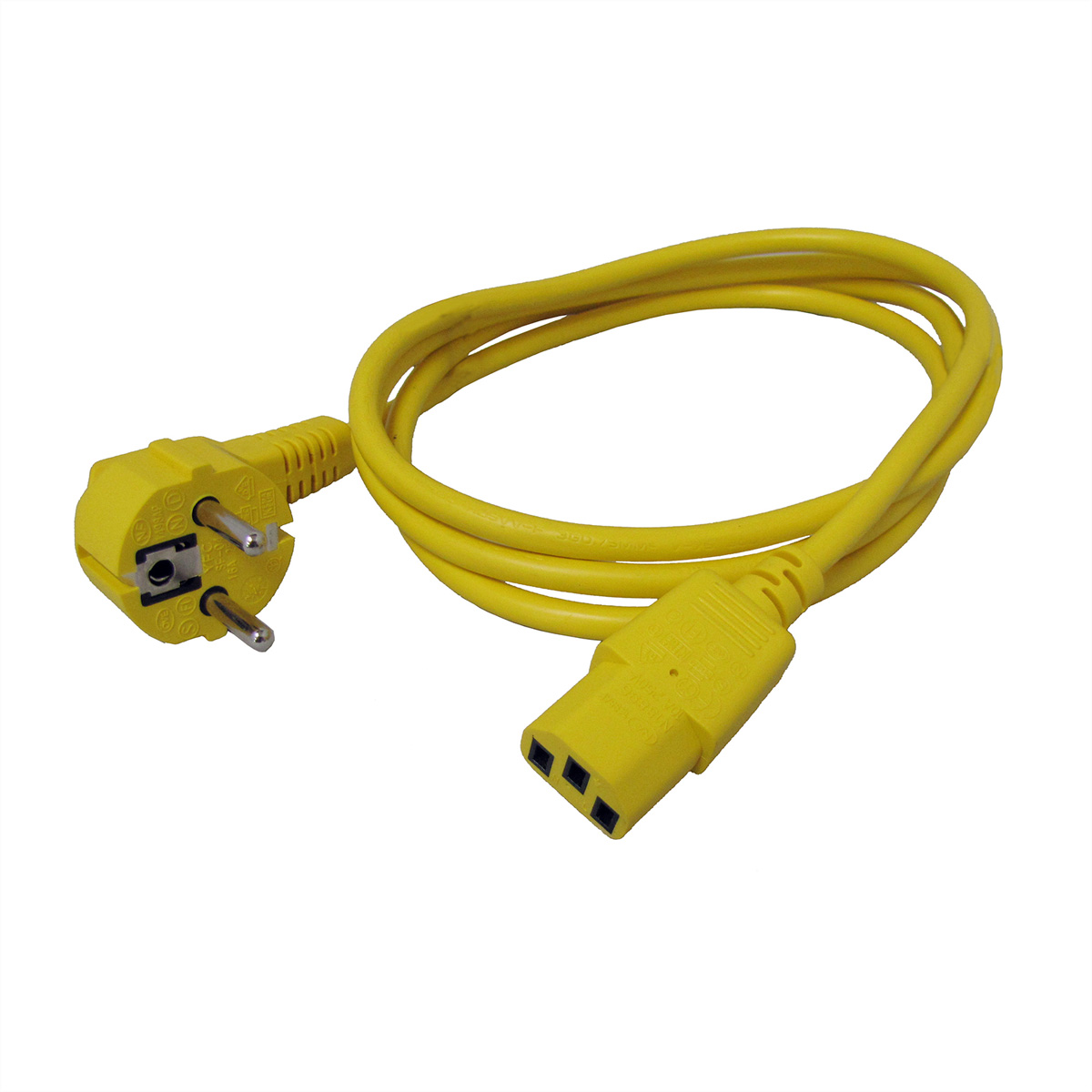 Câble d'alimentation jaune avec prise européenne et prise à deux broches.