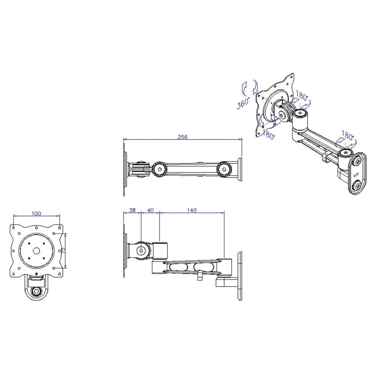 Gelenke ROLINE 4 Monitorarm, Wandmontage LCD-Wandhalterung,