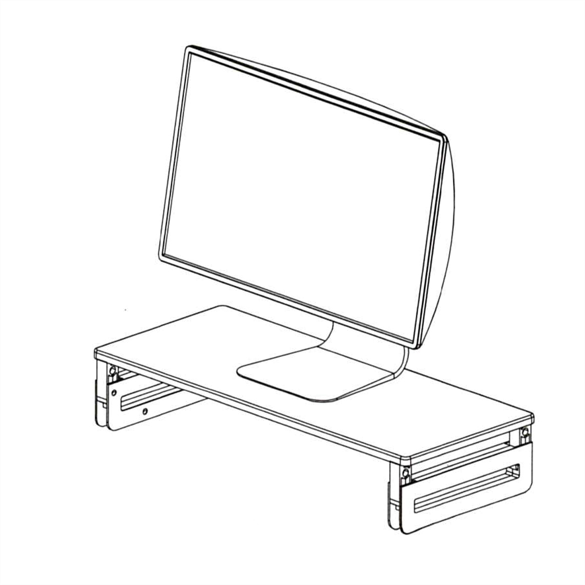 Strichzeichnung eines Monitors auf einem Schreibtisch-Erhöher.