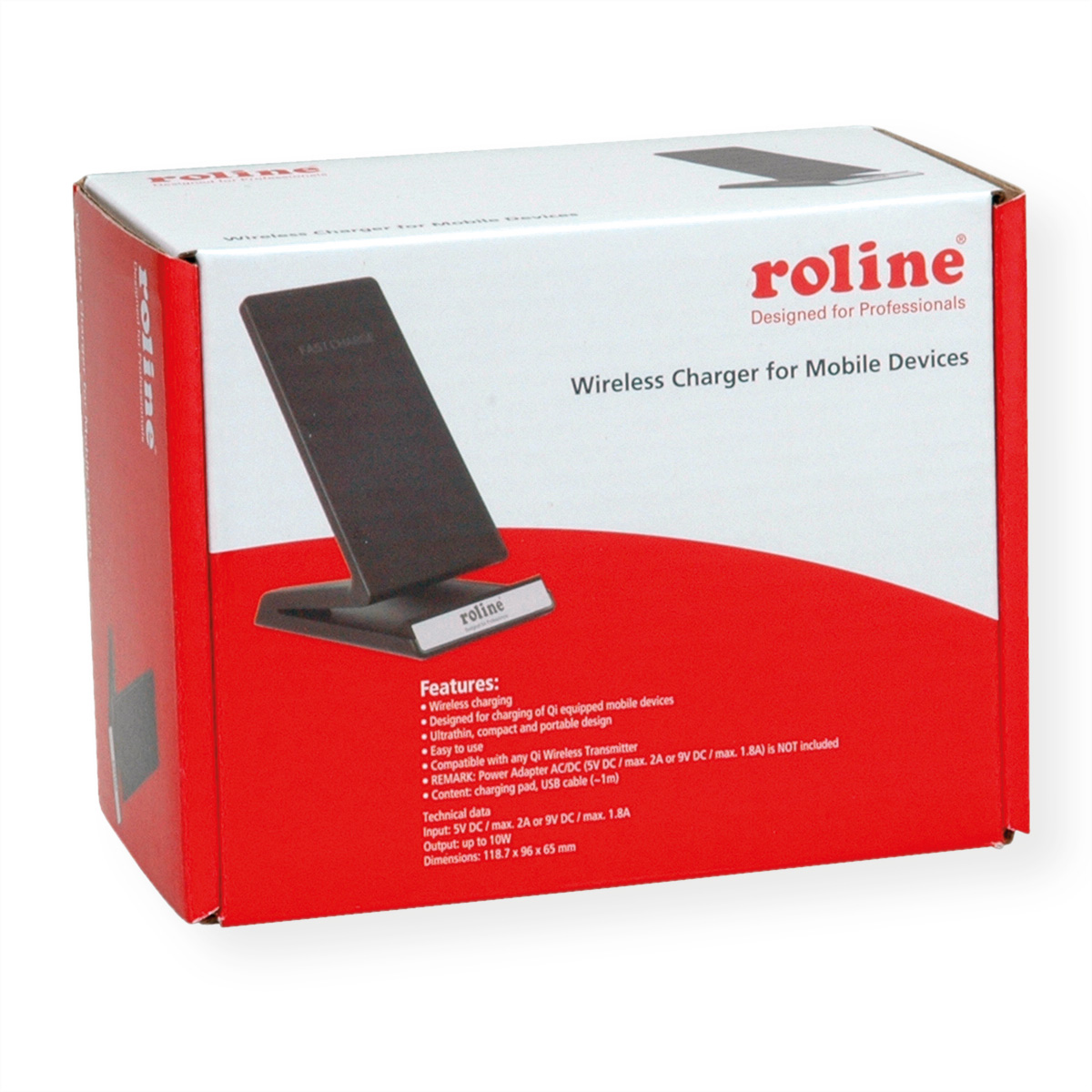 ROLINE Wireless Charging Ständer für schwarz 10W Ladestation Mobilgeräte