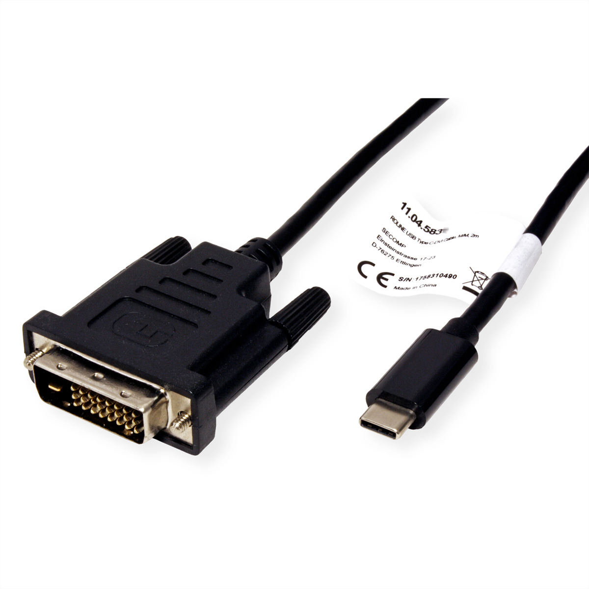 ROLINE USB Typ C - USB-DVI Adapterkabel, Adapter DVI ST/ST