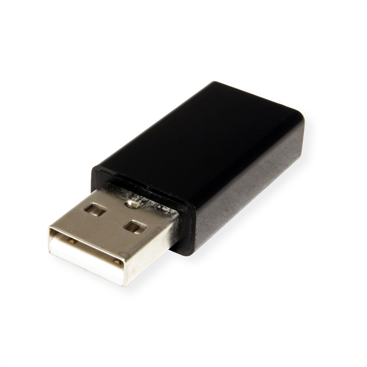 Un adaptateur USB vers USB noir sur fond blanc.