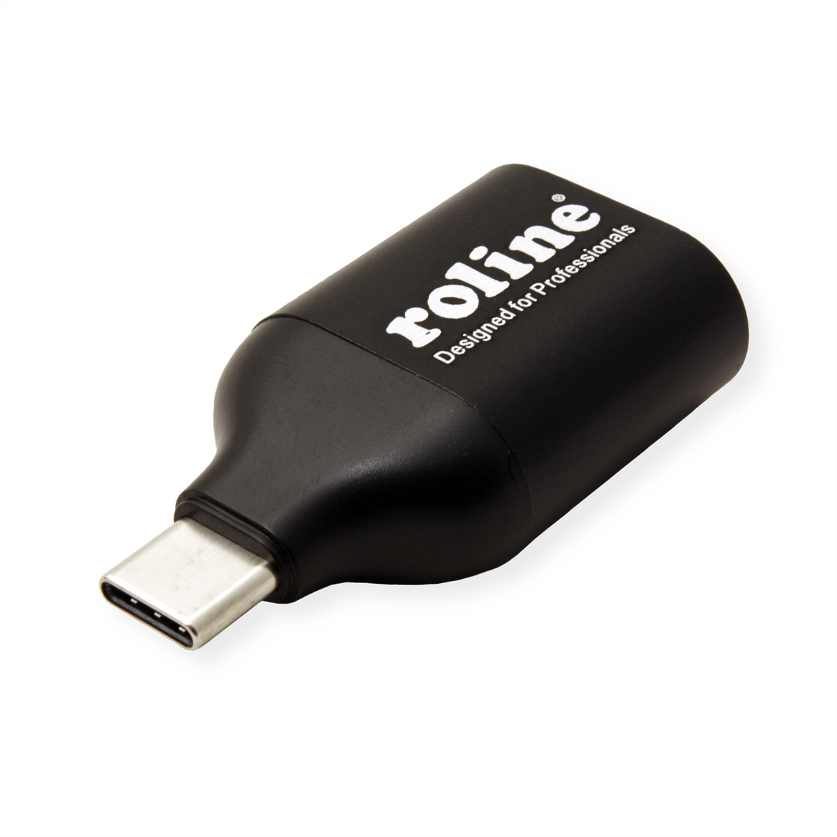 Un adaptateur USB-C noir avec texte blanc 'roline', conçu pour les professionnels.