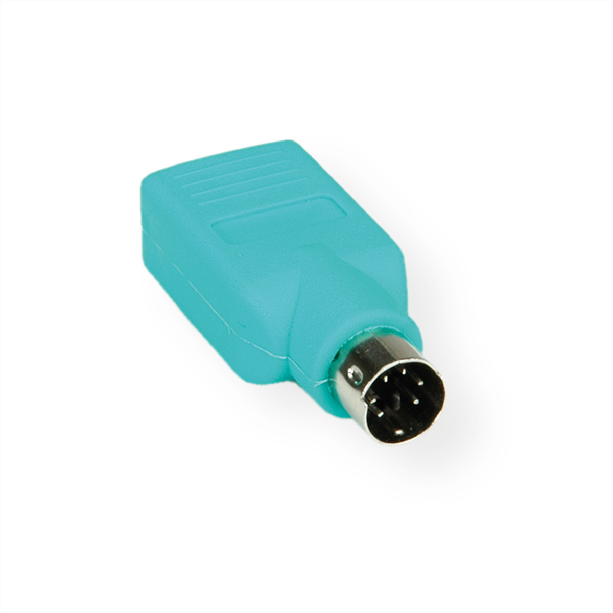Teal PS/2 connector. White background.