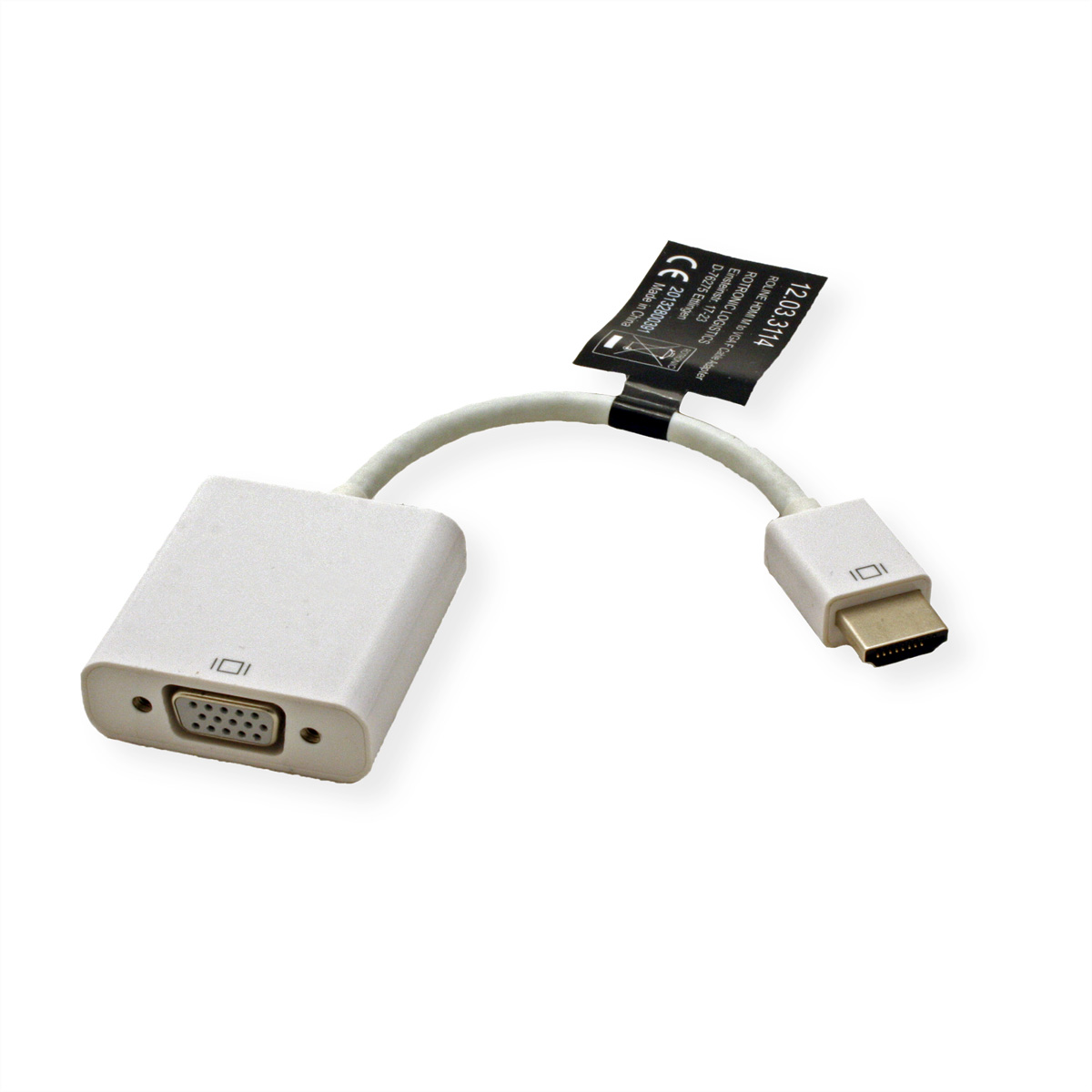Biały adapter z portami VGA i HDMI, z białym kablem.