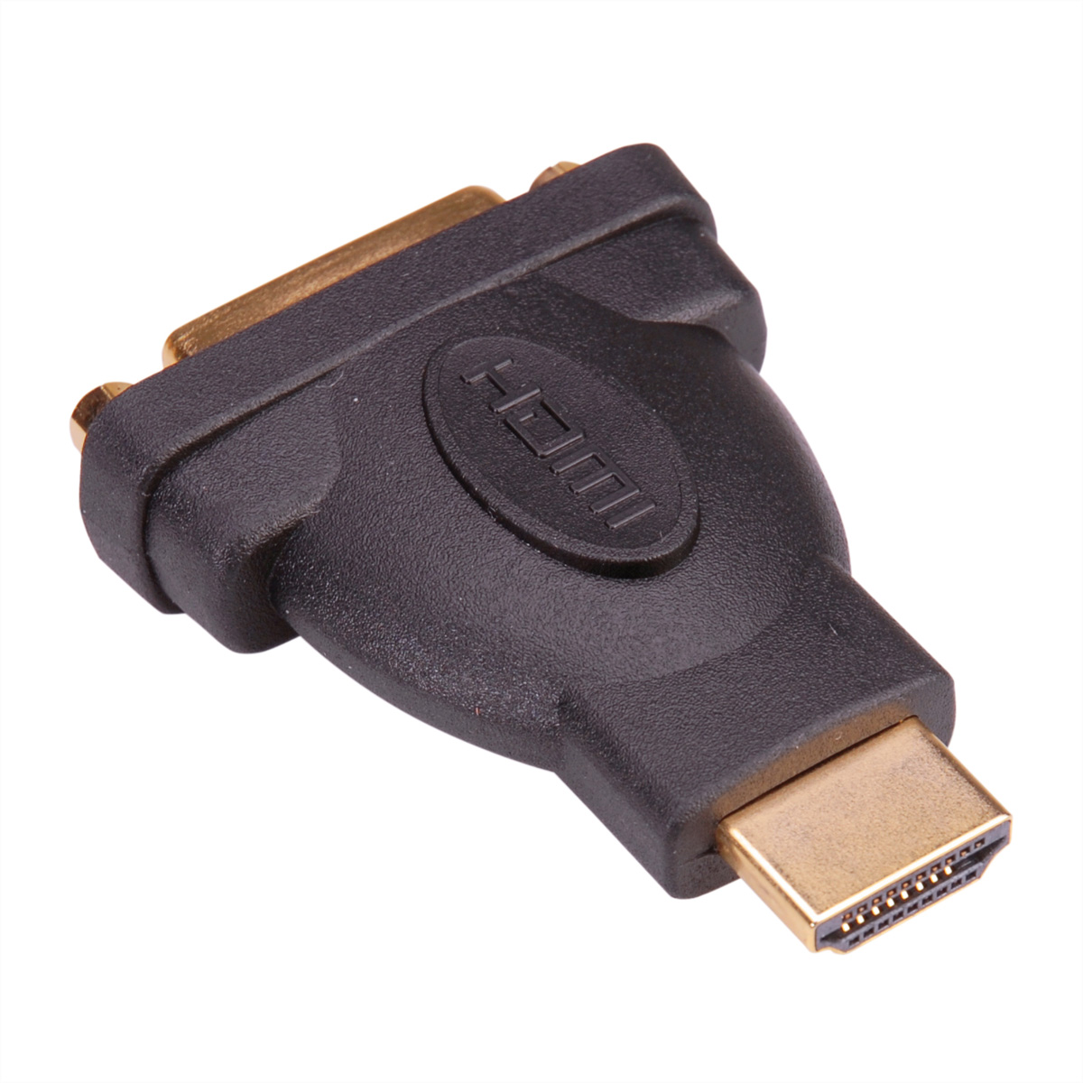 Adaptateur HDMI vers DVI noir sur fond blanc.