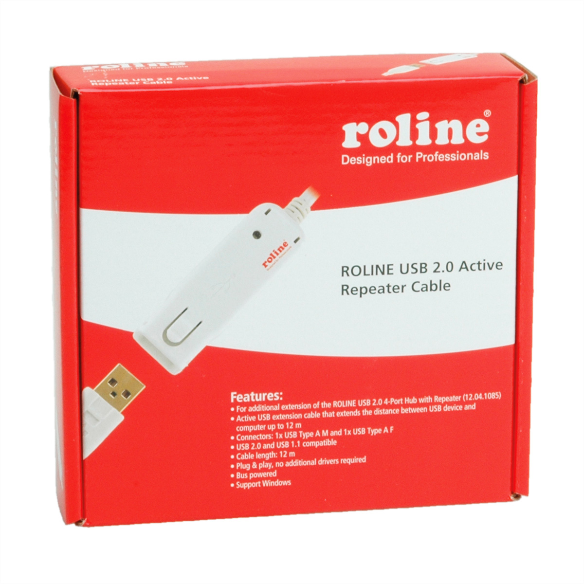Rote und weiße Roline USB 2.0 Active Repeater Cable Box, mit Produktdetails.