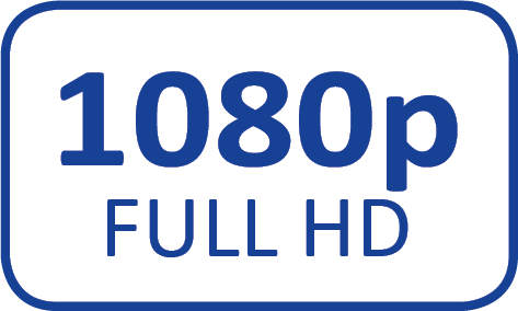 Ein blau-weißes Logo mit der Aufschrift: 1080p, FULL HD.