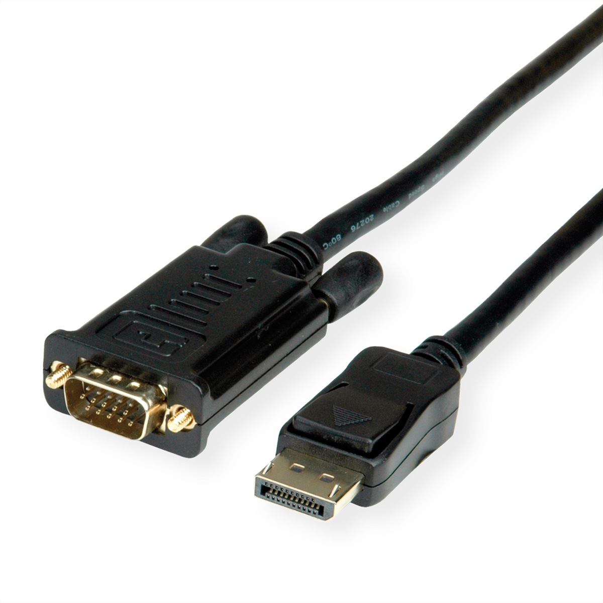 Czarny kabel DVI do DisplayPort ze złączami na białym tle.