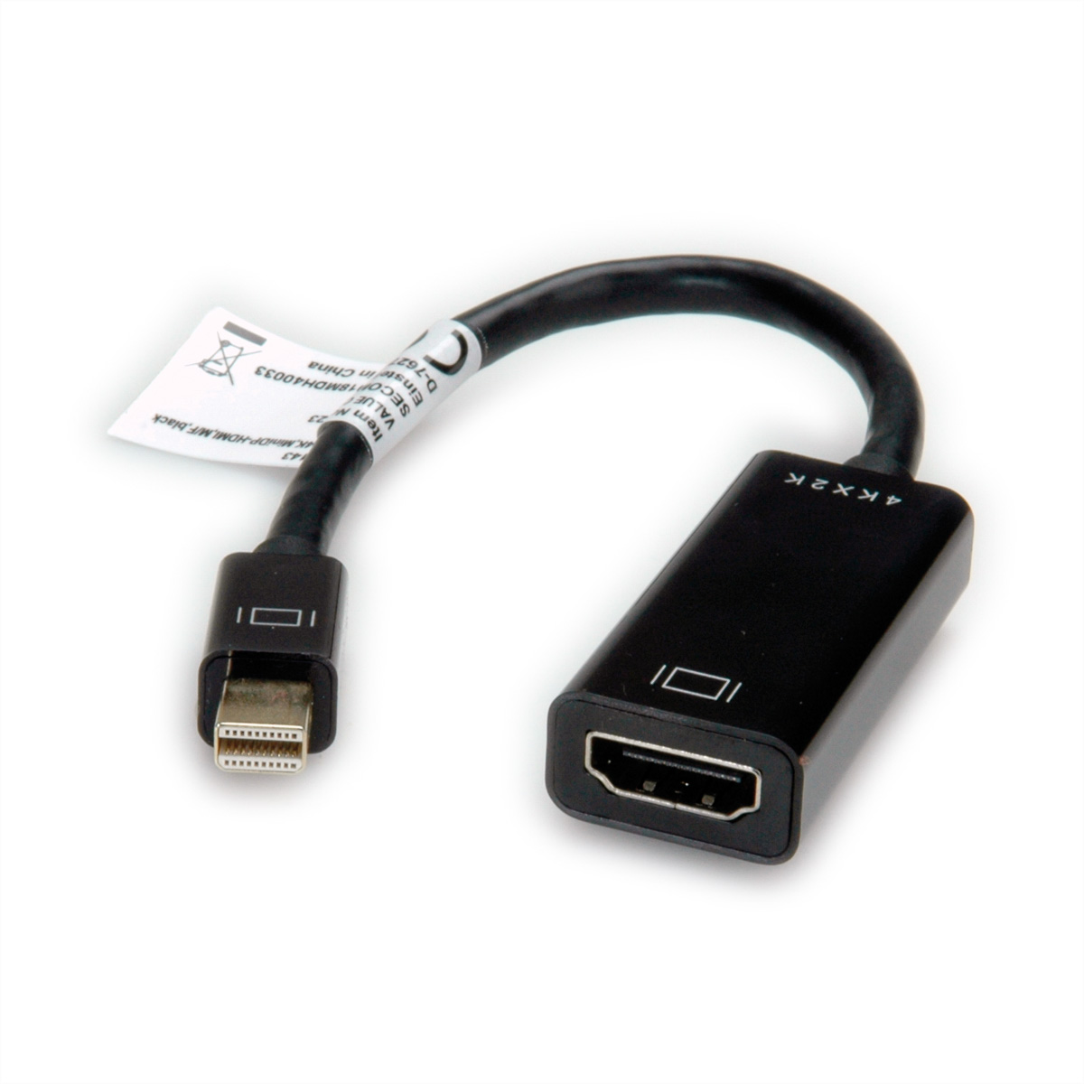 Schwarzes Adapterkabel mit DisplayPort- und HDMI-Anschlüssen.