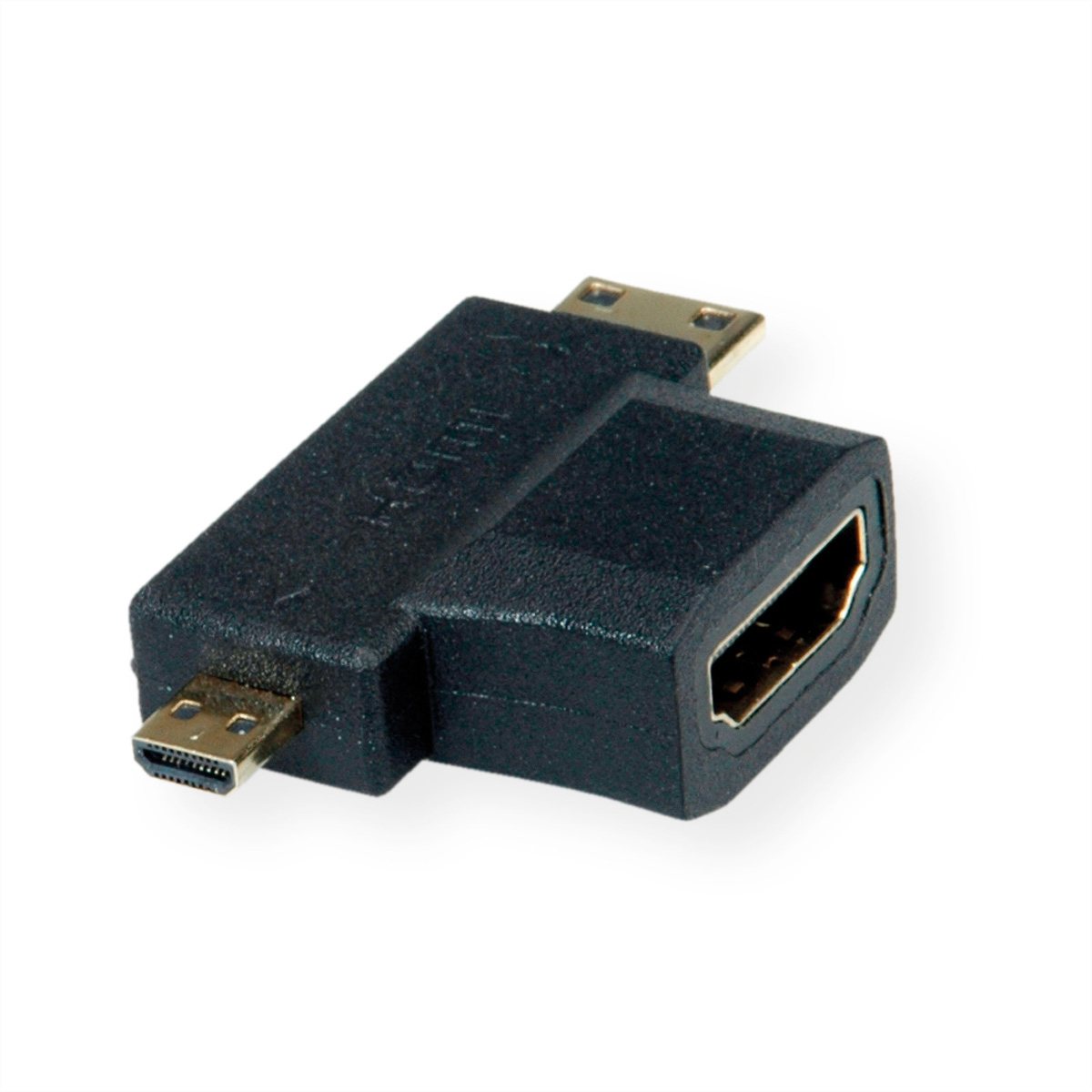 Schwarzer Mini-DisplayPort-zu-HDMI-Adapter. Er hat einen Mini-DP-Anschluss und einen Standard-HDMI-Anschluss.