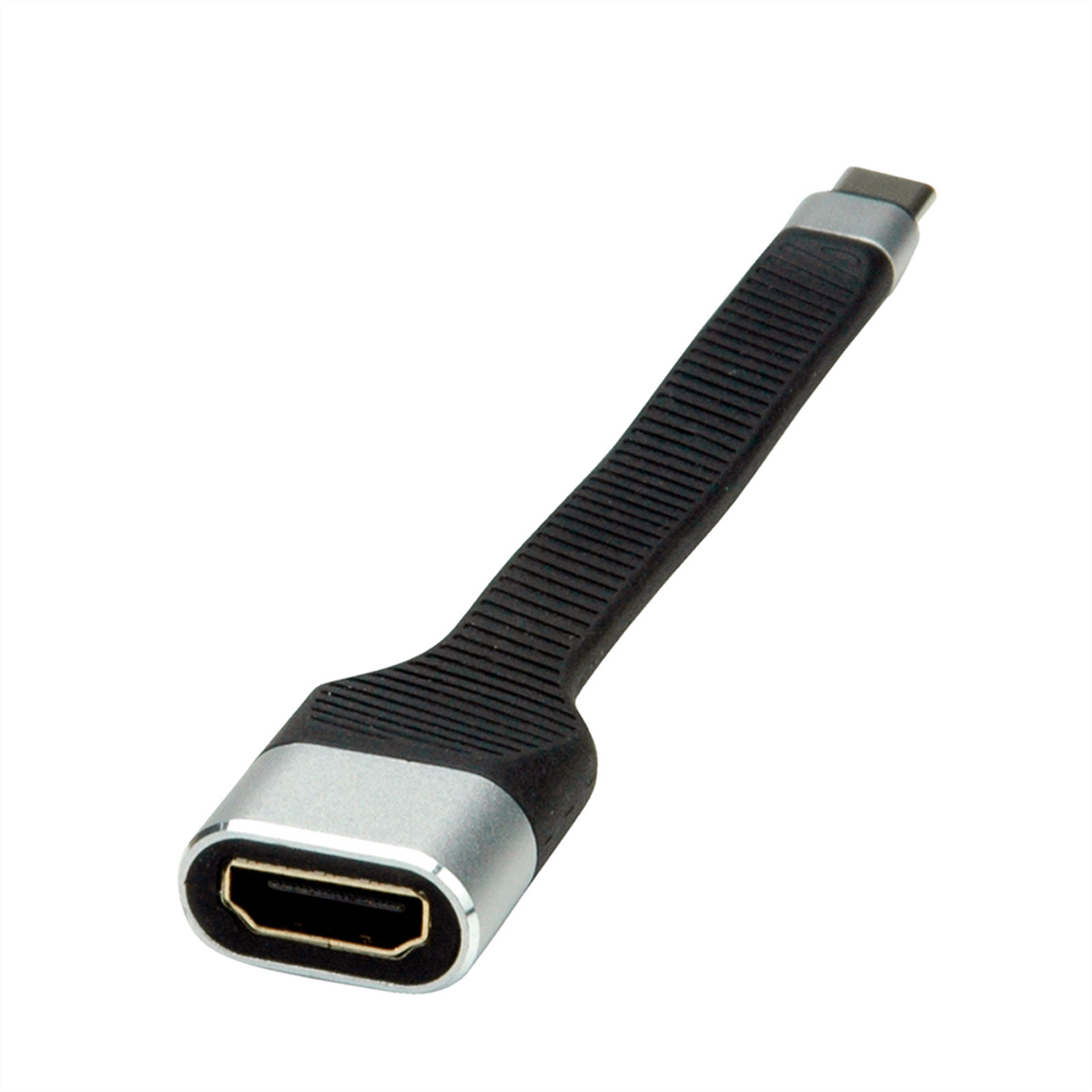 HDMI naar USB-C-adapter, zilver en zwart.