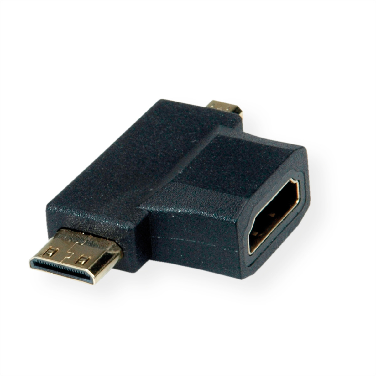Schwarzer HDMI-zu-Micro-USB-Adapter, isoliert auf weißem Hintergrund.