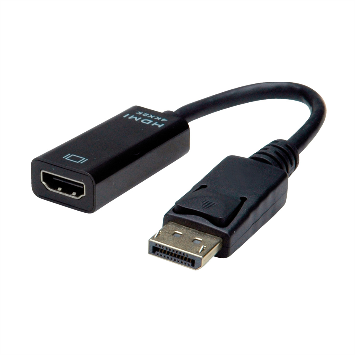 Czarny adapter HDMI do DisplayPort na białym tle.