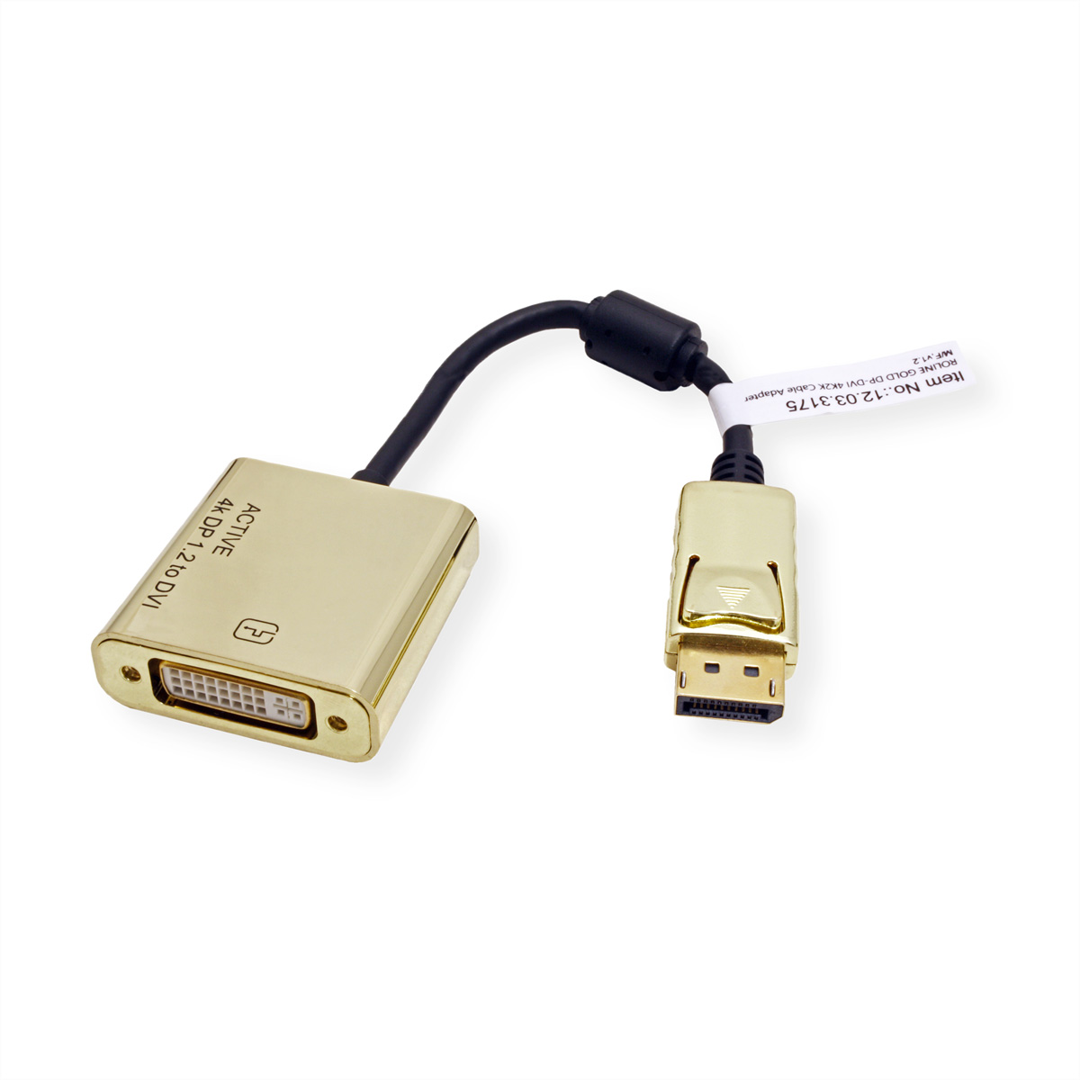 Gold-schwarzer Adapter. DisplayPort zu DVI.