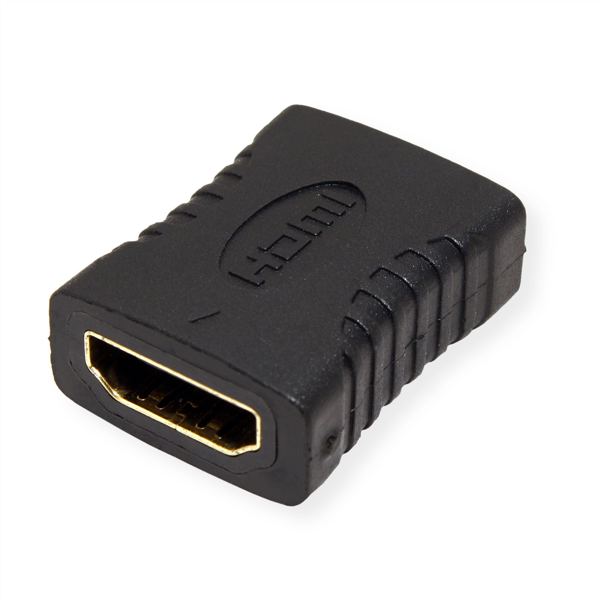 Schwarzer HDMI-Adapter mit einer HDMI-Buchse, auf weißem Hintergrund.