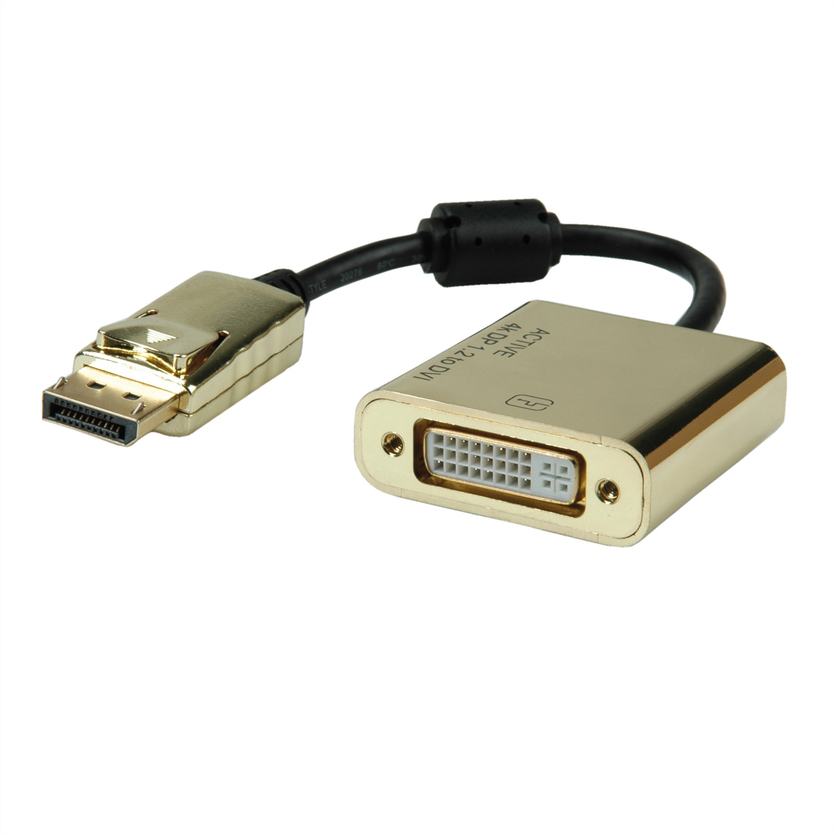 DP DisplayPort-DVI ROLINE Aktiv, Adapter, BU ST - GOLD DisplayPort-DVI v1.2, 4K Adapter DVI