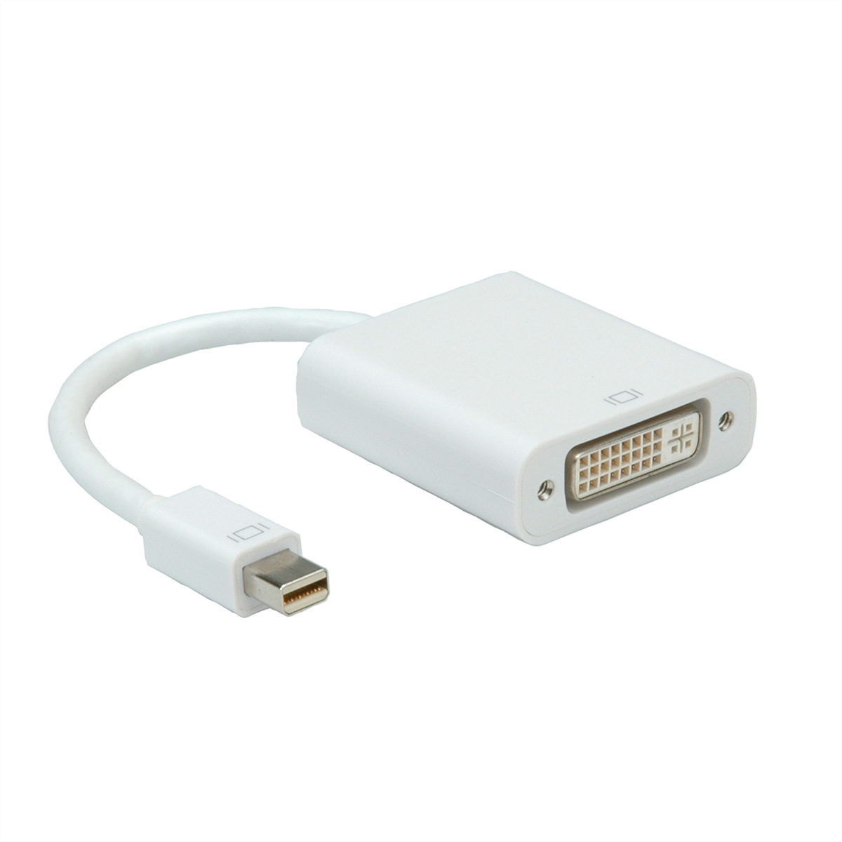 Biały adapter z mini DisplayPort i złączem DVI.