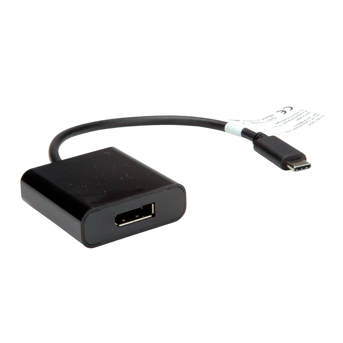 Schwarzes USB-C-zu-USB-Adapterkabel auf weißem Hintergrund.