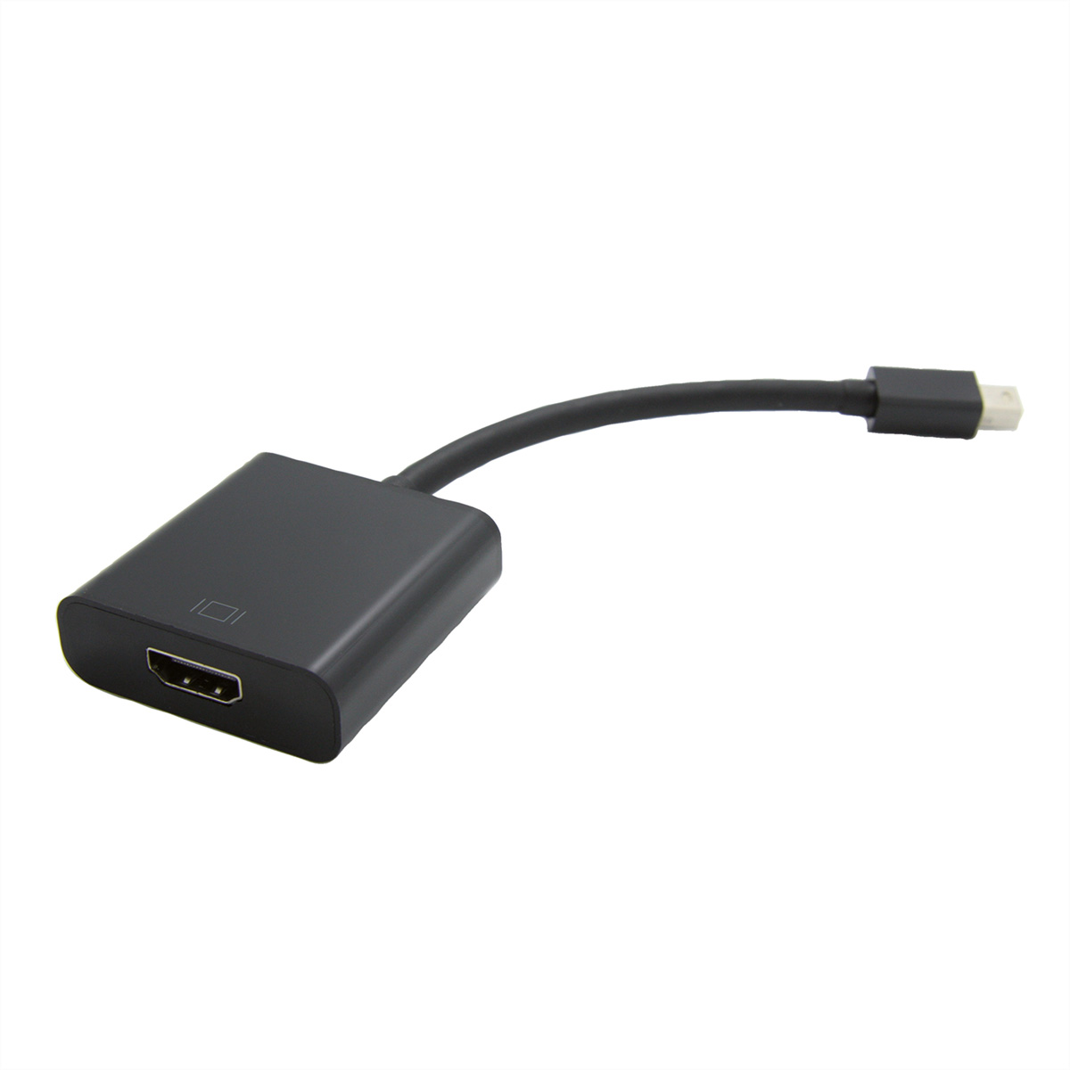 Czarny adapter HDMI z portem HDMI i złączem Mini DisplayPort.