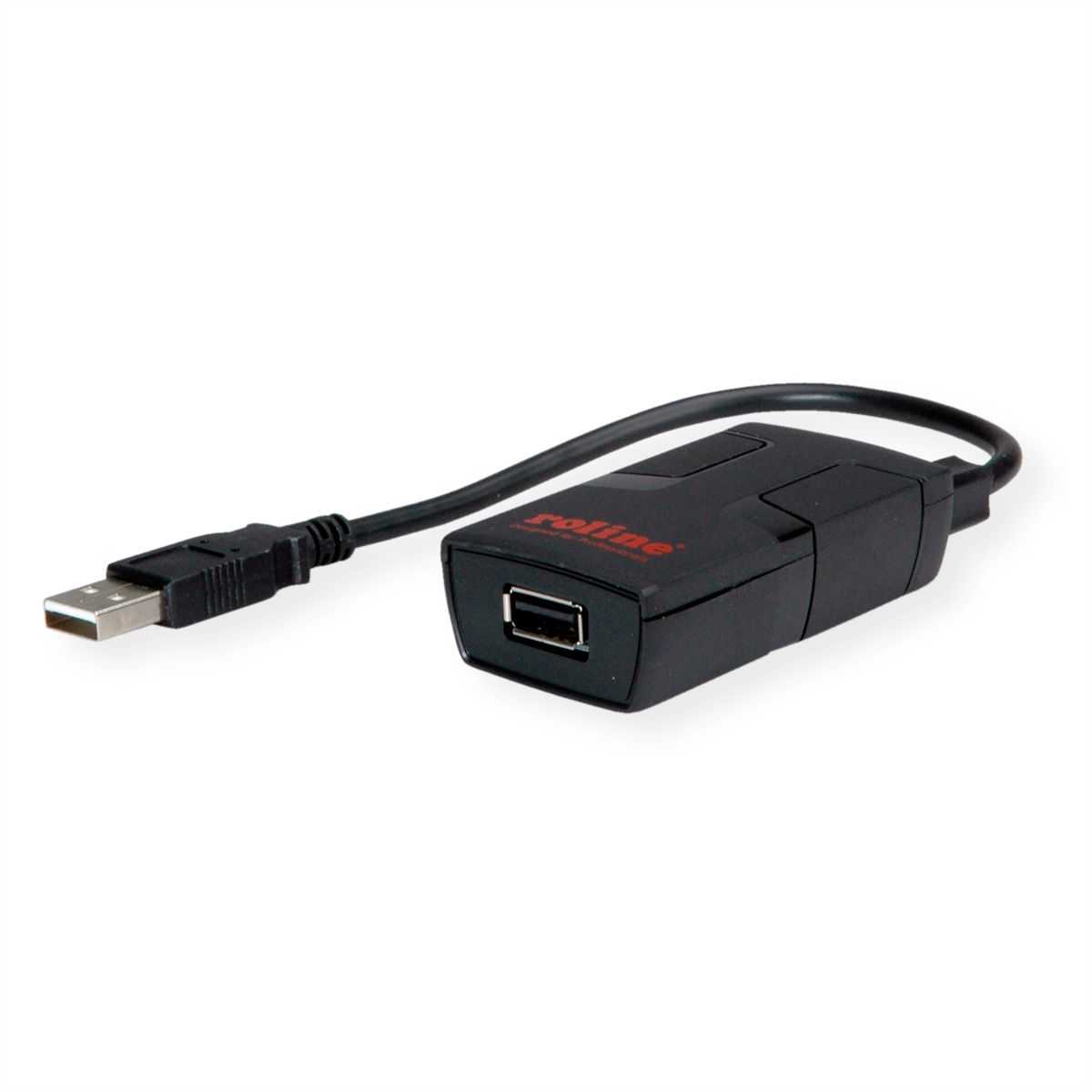 Zwarte USB-adapter met een USB-A-connector en een zwarte kabel.