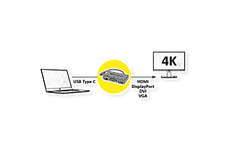 ROLINE Display Adapter USB Typ C - VGA / DVI / HDMI / DP USB-Grafikadapter
