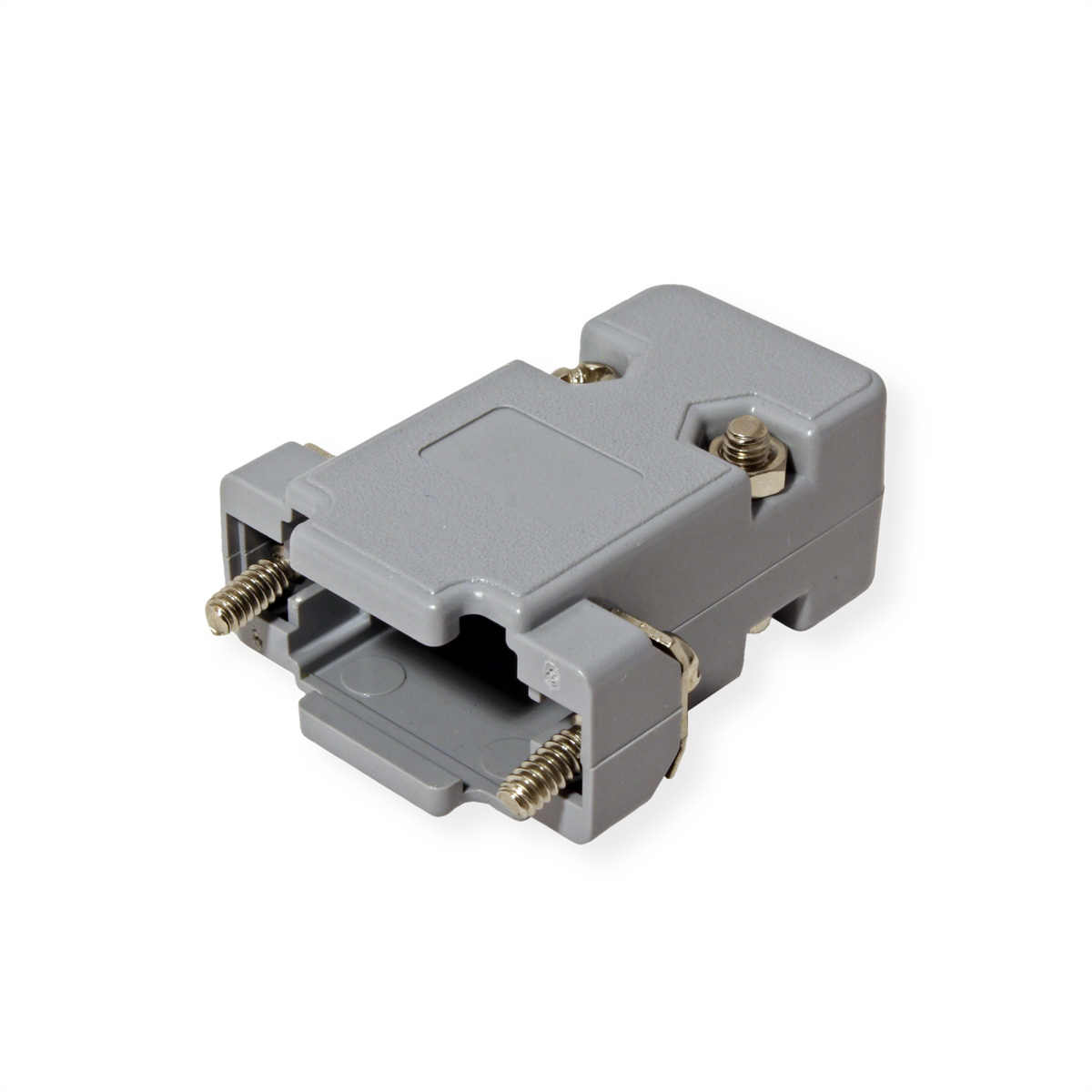 Grauer Stecker im Industriestil mit Schraubklemmen.