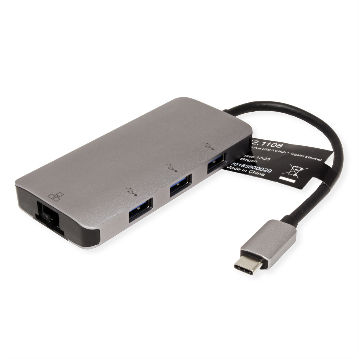 ROLINE USB Typ C Konverter Hub Ethernet + 3x Gigabit Ethernet zu Gigabit Konverter