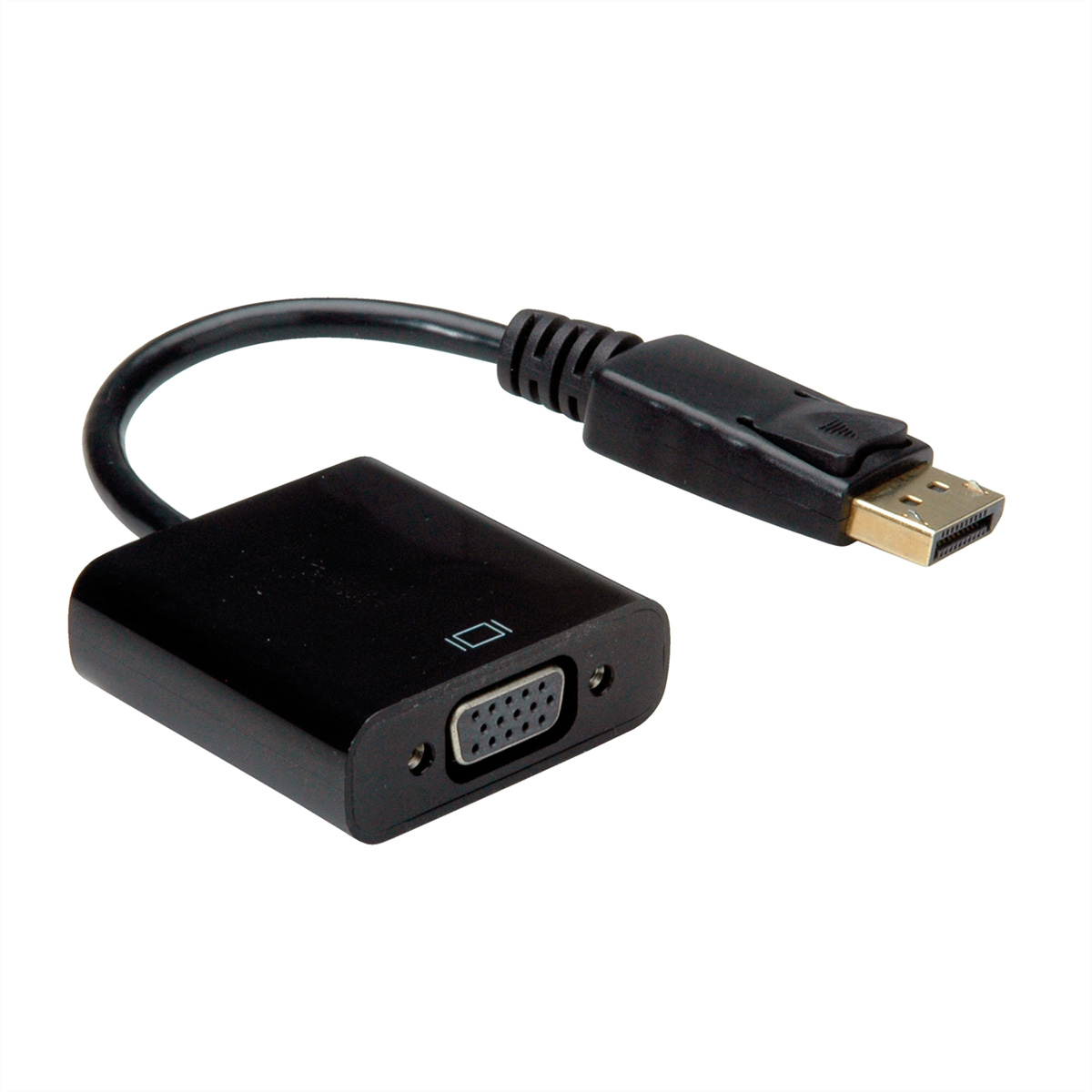 Zwarte VGA naar DisplayPort adapterkabel met een USB-connector.