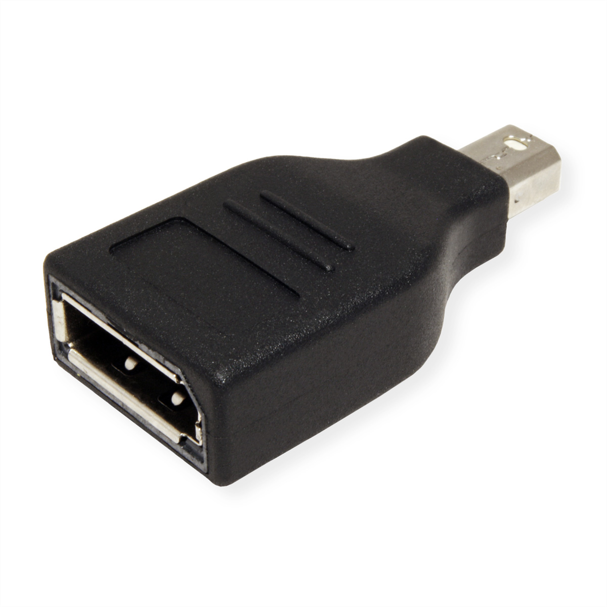 Zwarte USB naar mini USB adapter, geïsoleerd op wit.
