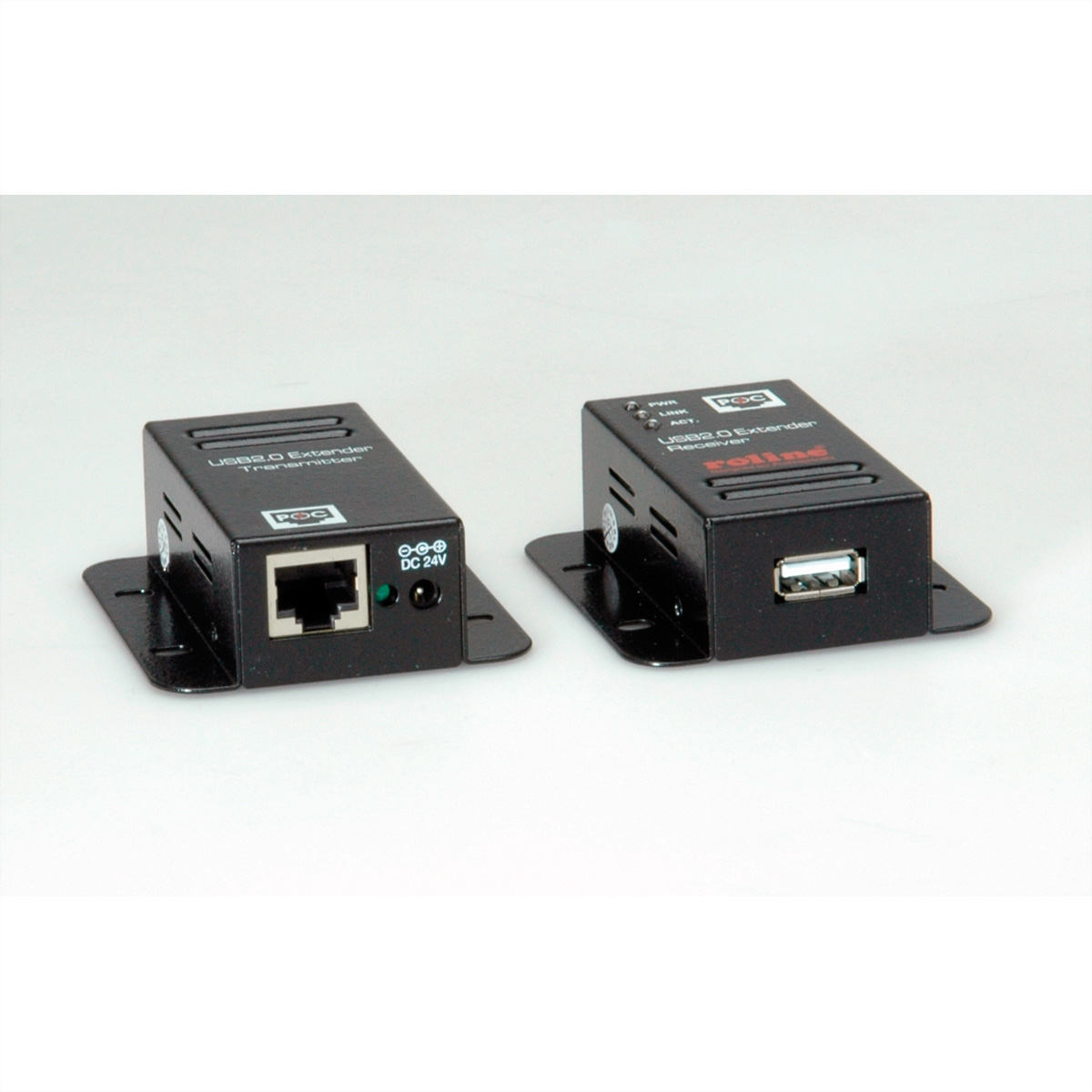 Zwei schwarze USB 3.0 Extender mit Strom- und USB-Anschlüssen, beschriftet USB 3.0.