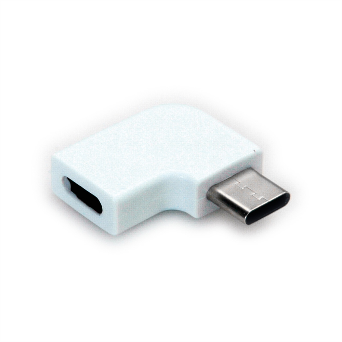 Witte USB-C-adapter met een poort aan de zijkant.