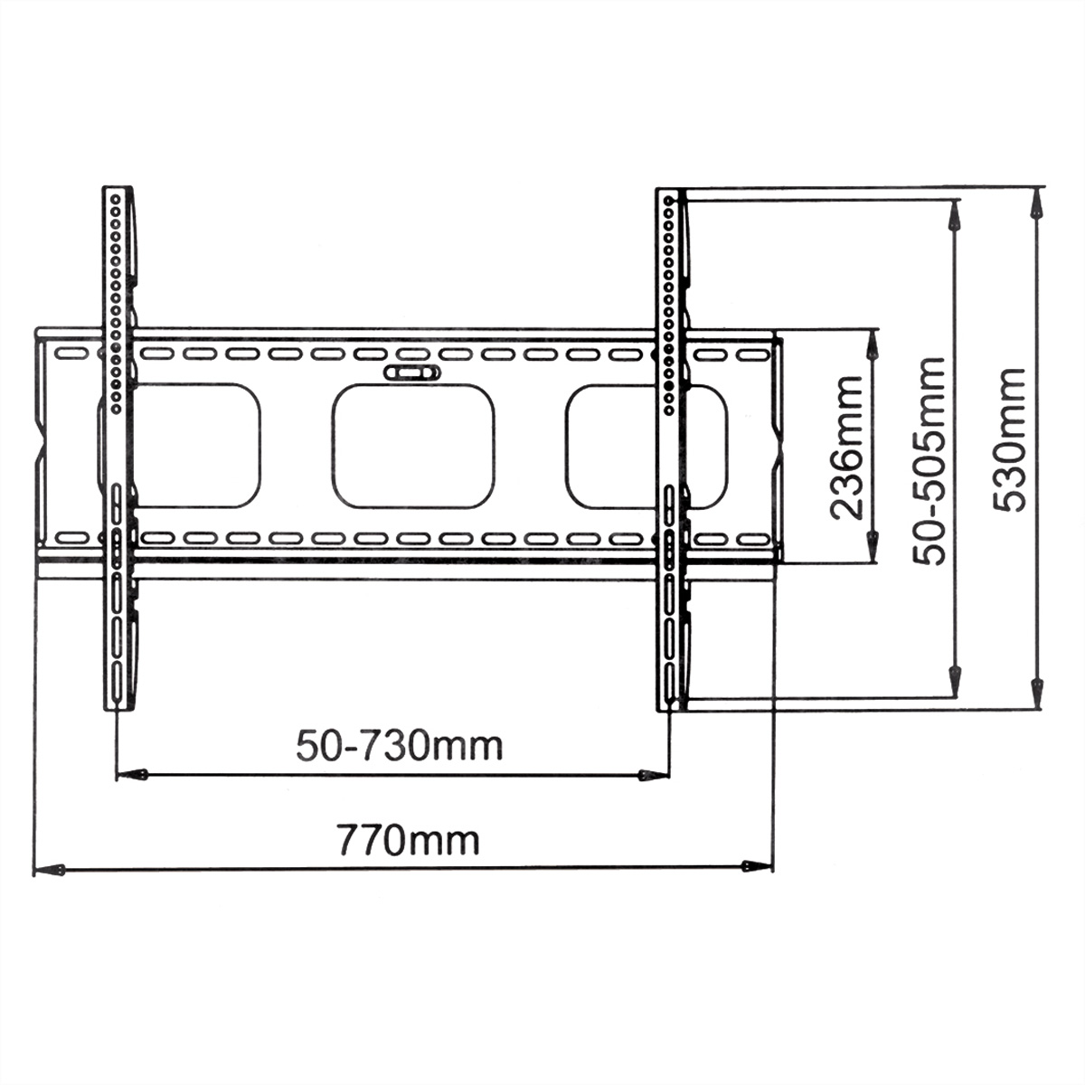 Dessin technique d'un support TV, montrant les dimensions.