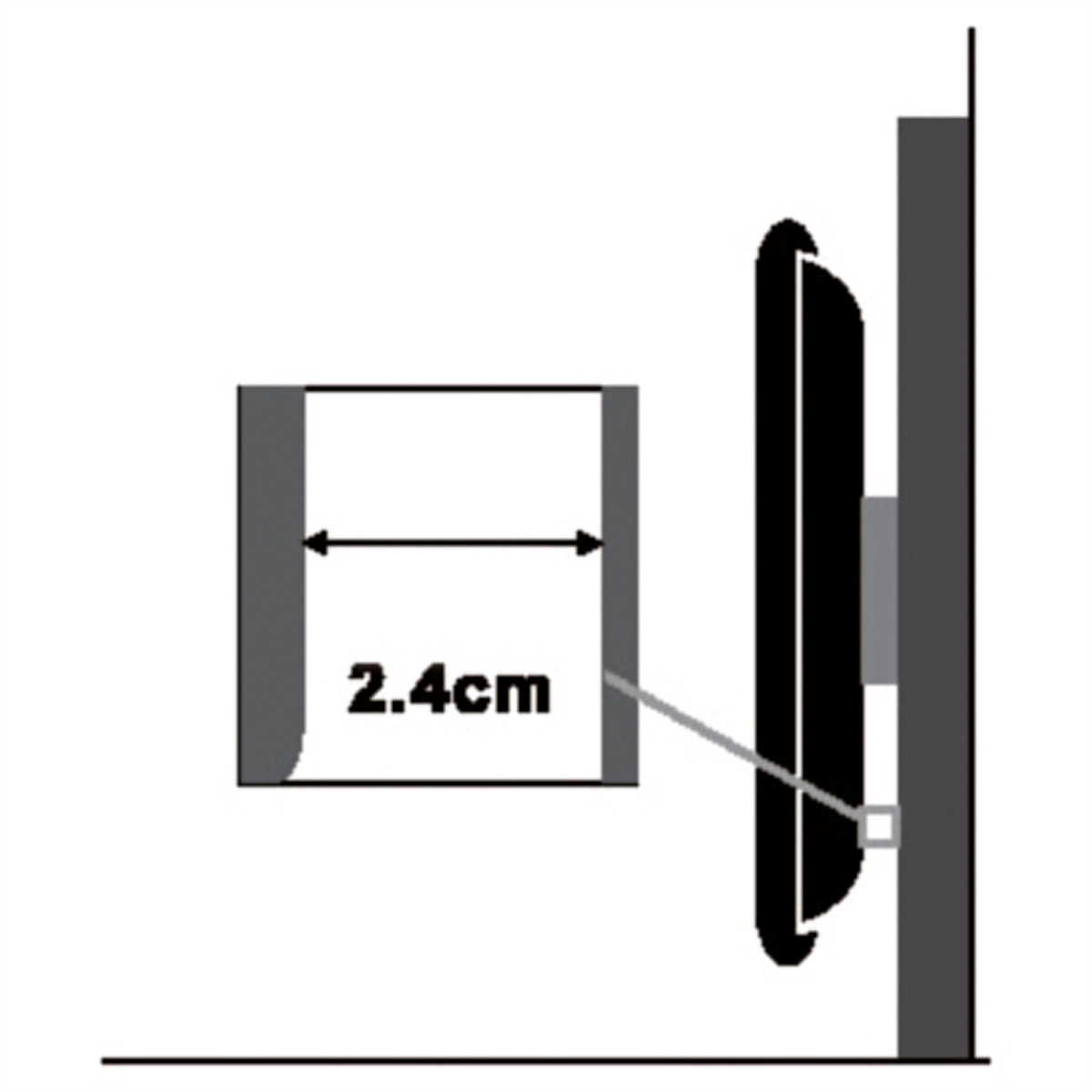 TV monté sur un mur, vue latérale, avec une dimension de 2,4 cm.
