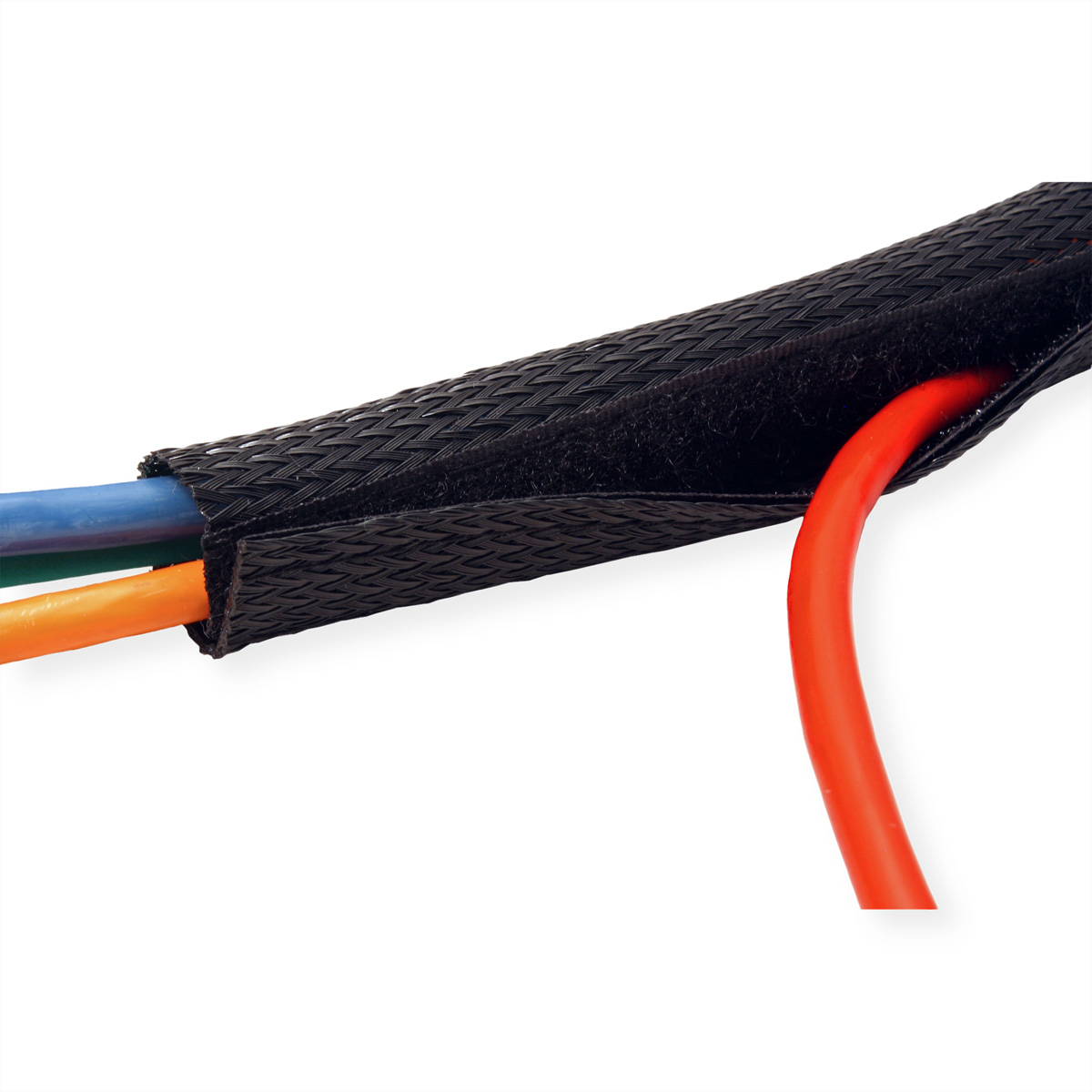 ROLINE PVC Gewebeschlauch für Kabelbündelung, Kabelbinder, Klettband mit schwarz