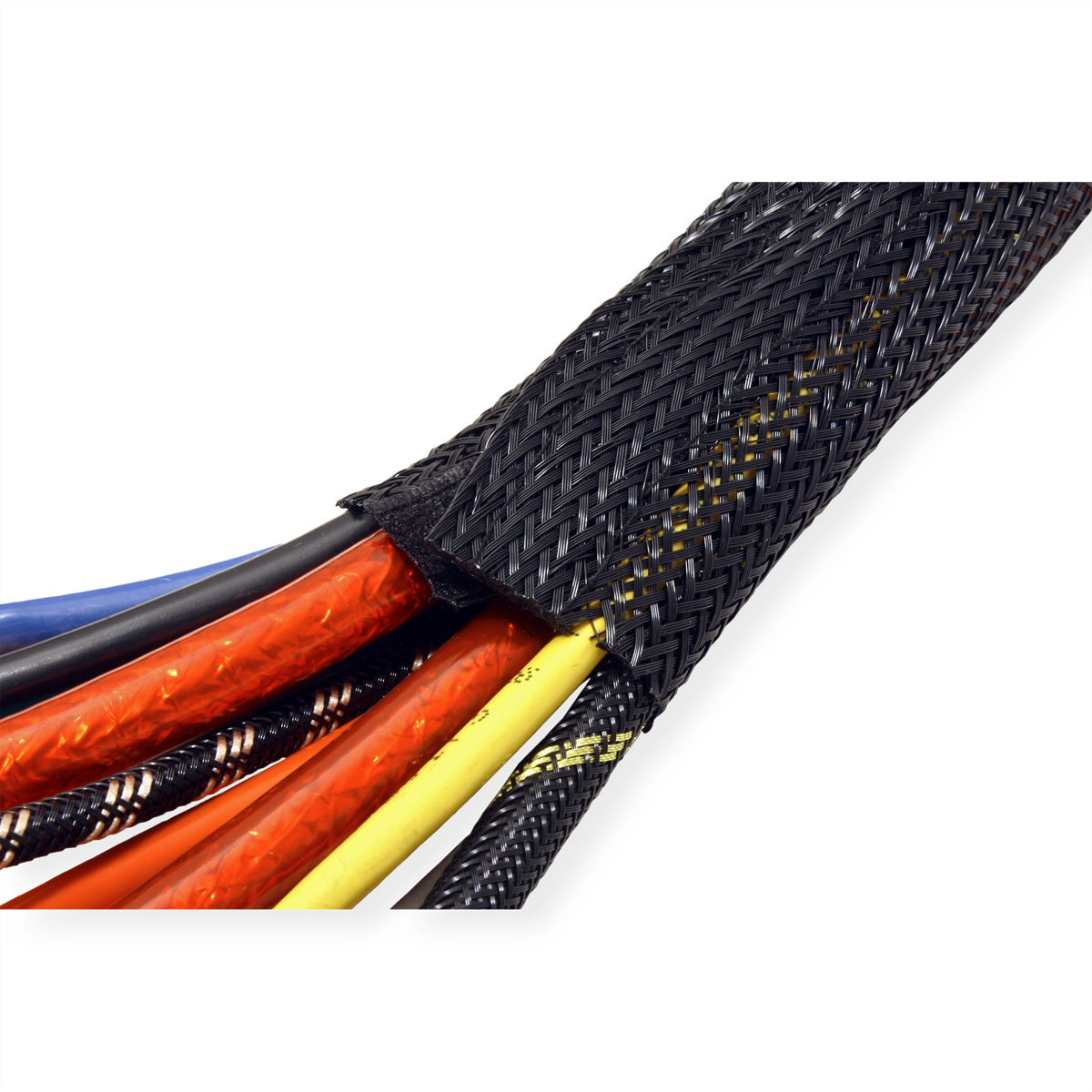 mit Gewebeschlauch Klettband schwarz PVC für Kabelbündelung, ROLINE Kabelbinder,