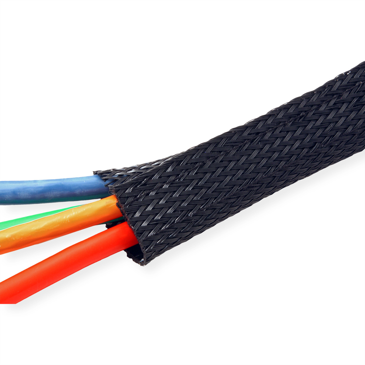 ROLINE PVC Gewebeschlauch für Kabelbündelung, Kabelbinder, Klettband schwarz mit