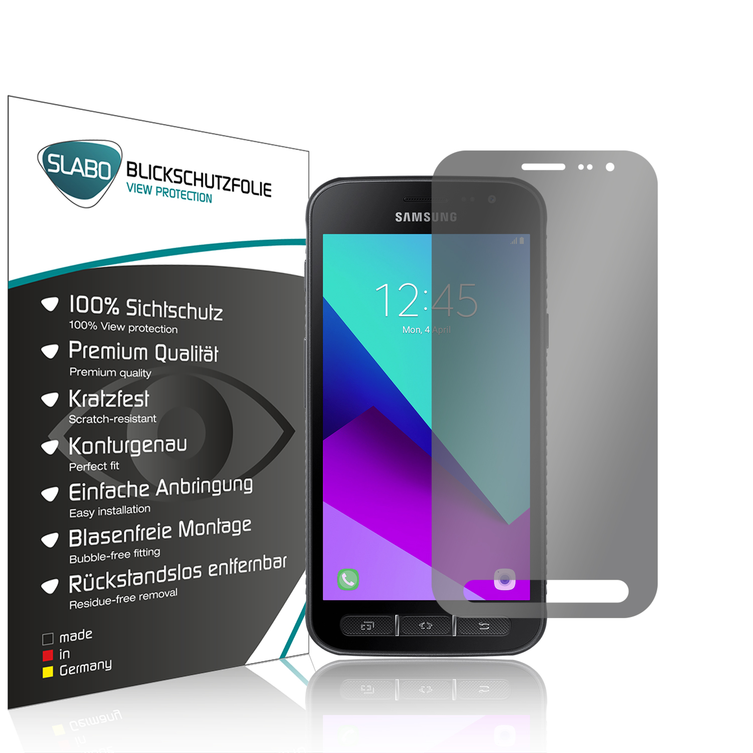 Displayschutz(für Sichtschutz 360° Samsung 4s) 4-Way XCover 4 Samsung | Galaxy SM-G390F Galaxy XCover Blickschutzfolie SLABO
