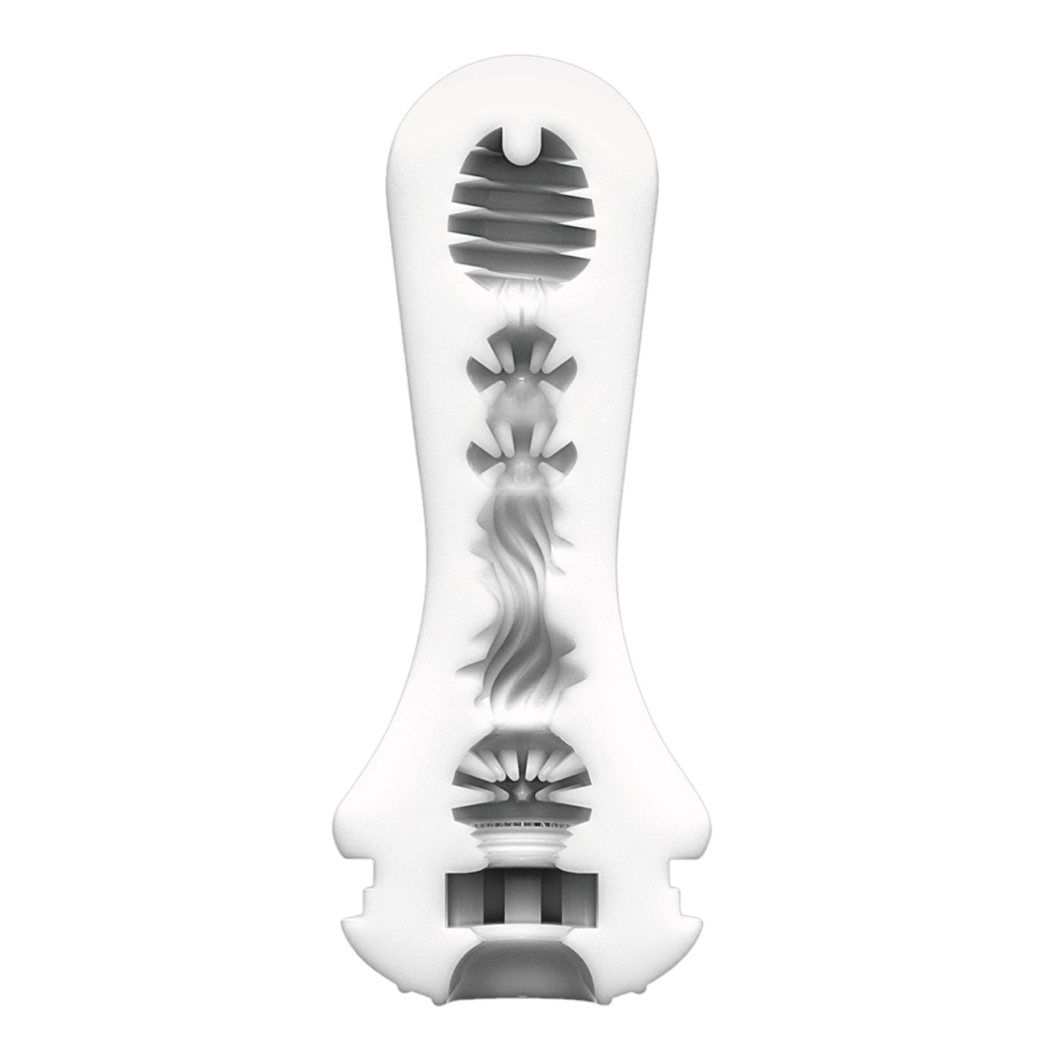 Biały, przekrój zabawki erotycznej z wewnętrznymi strukturami i teksturami.