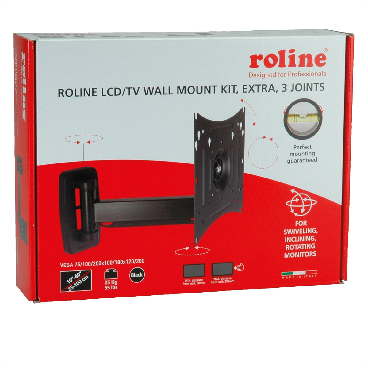 ROLINE 4 Wandmontage Monitorarm, Drehpunkte LCD/TV-Wandhalterung, Extralang,