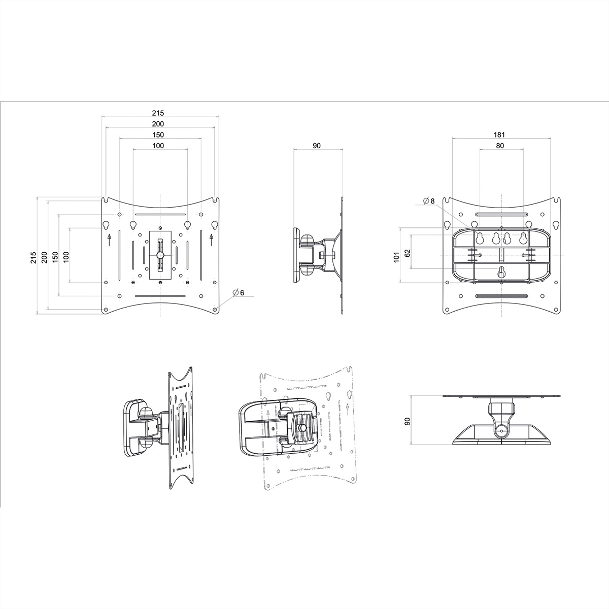 ROLINE LCD/TV-Wandhalterung, 2 Drehpunkte Monitorarm, Wandmontage