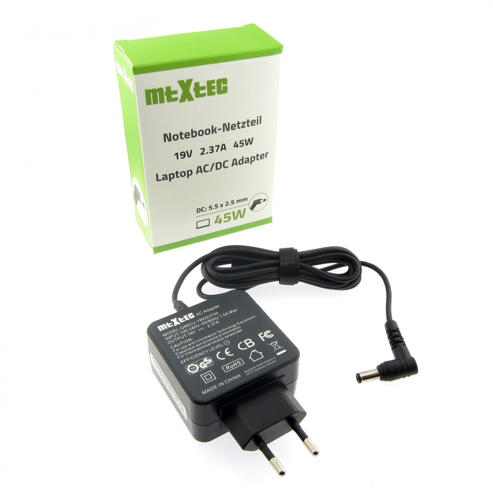 MTXTEC Netzteil, rund X551MA-DS21Q, 2.37A x 19V, ASUS 45 Watt für mm Stecker 5.5 Notebook-Netzteil 2.5