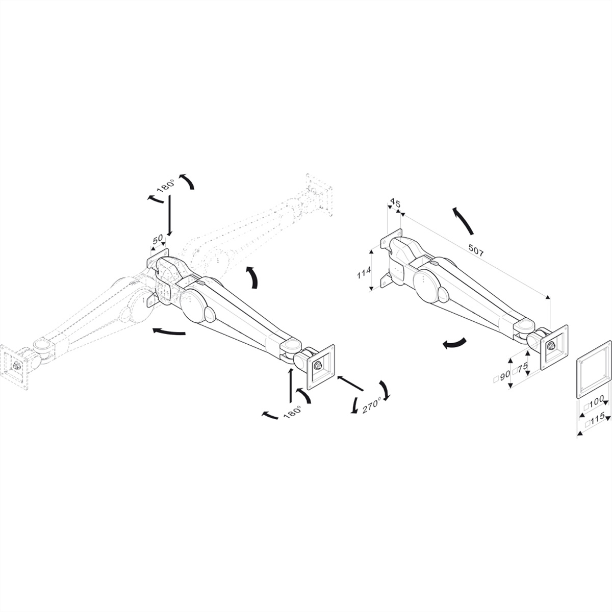 ROLINE LCD-Arm Gasfeder, Wandmontage Wandmontage Monitorarm