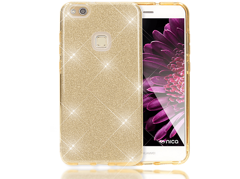 Glitzer P10 Gold NALIA Hülle, Lite, Backcover, Huawei,