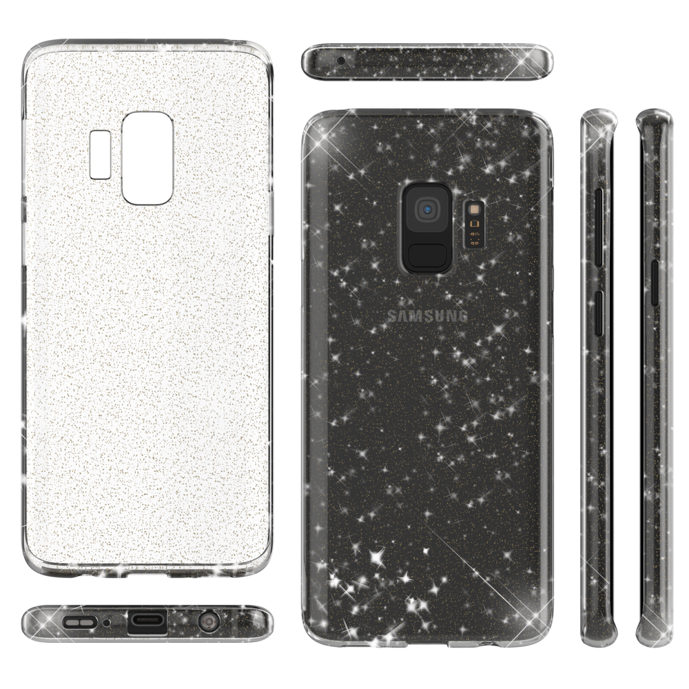 NALIA Klare Hülle, Transparent Samsung, Silikon Galaxy Backcover, S9, Glitzer