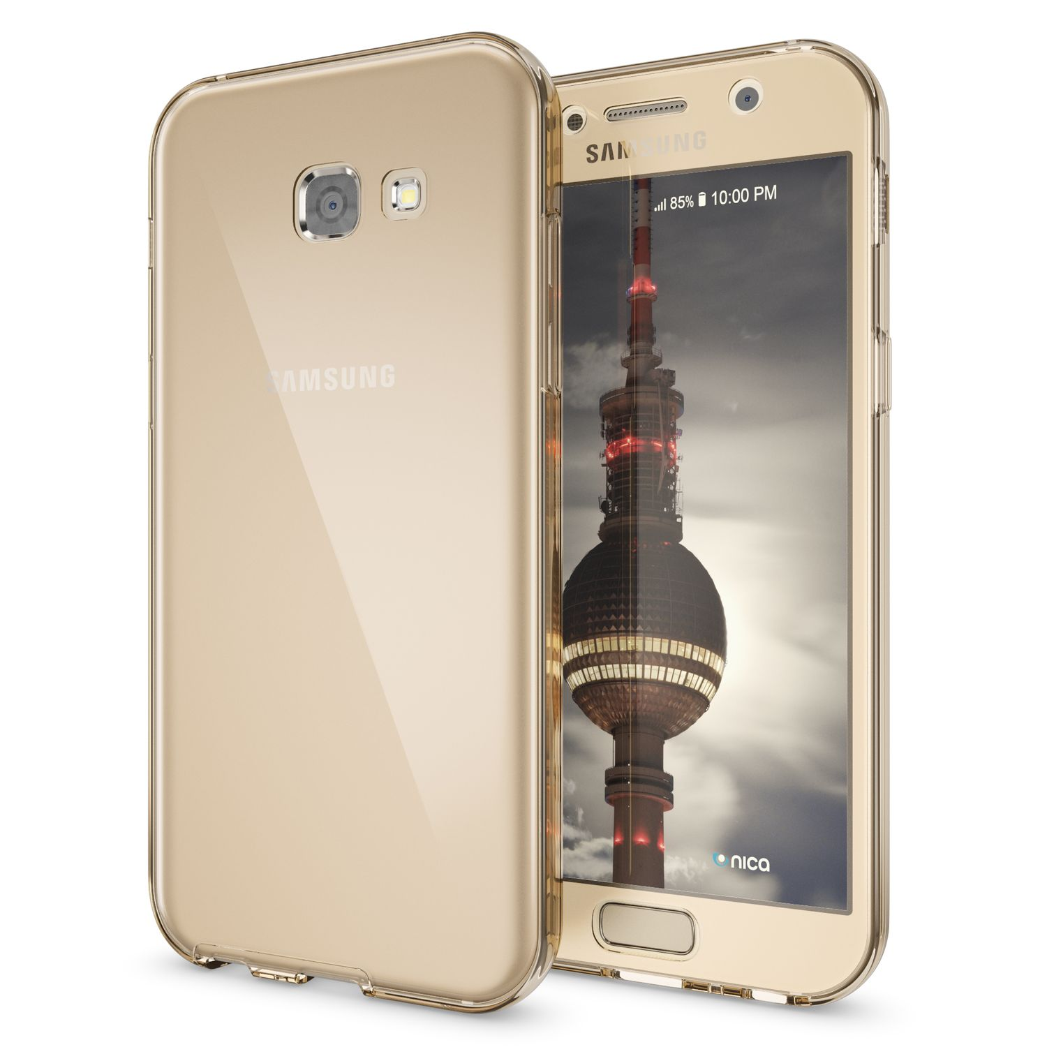 Samsung, Silikon Hülle, NALIA A3 Galaxy 360 Grad Klare (2017), Gold Backcover,