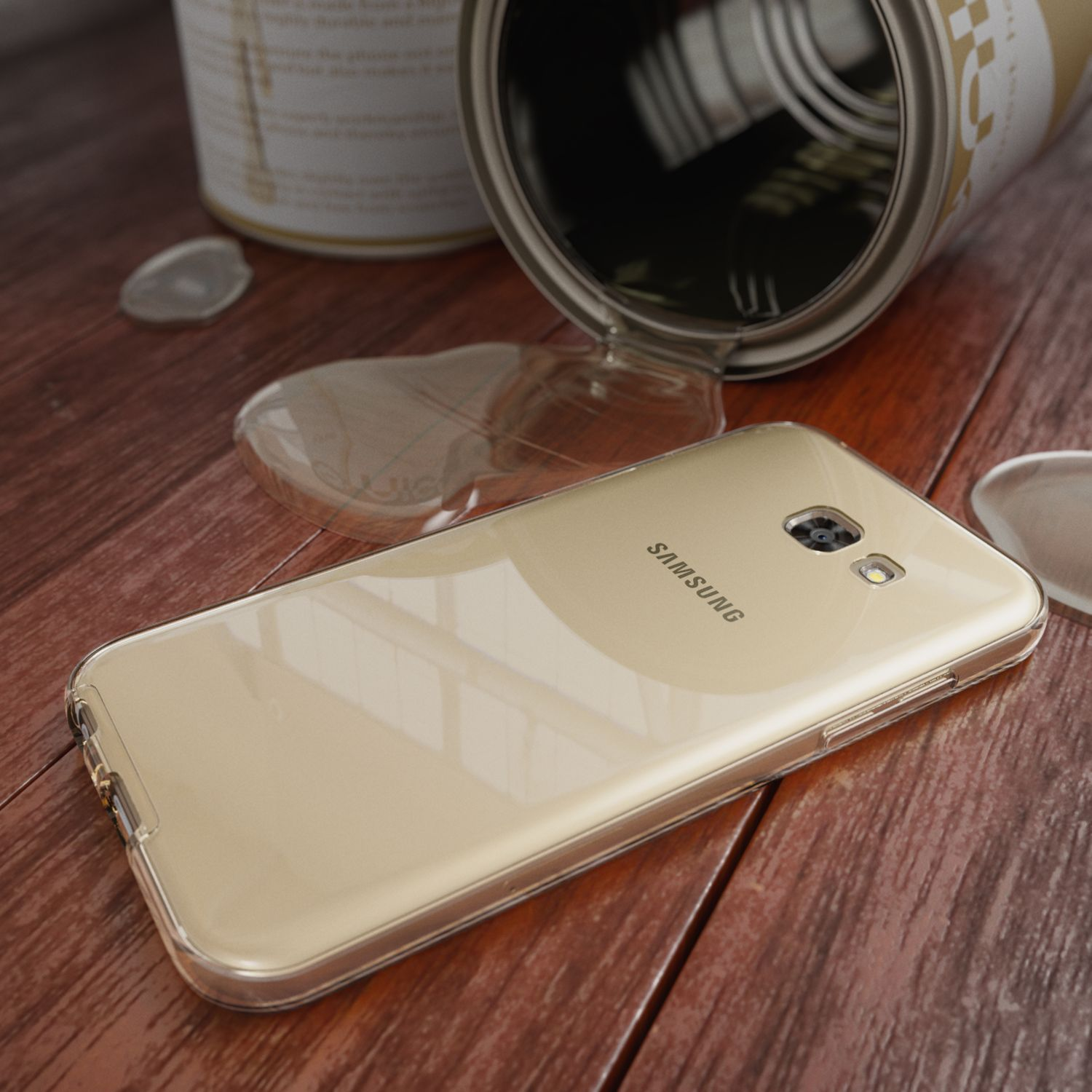 Samsung, Silikon Hülle, NALIA A3 Galaxy 360 Grad Klare (2017), Gold Backcover,